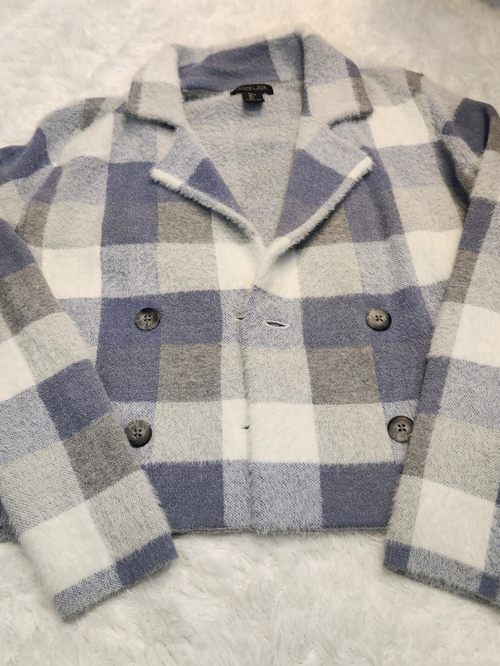 Rachel Zoe Blue, Gray & White Plaid Cropped Jacket